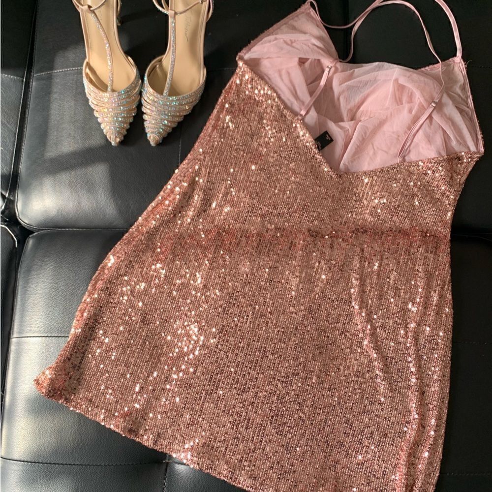 VICTORIAS SECRET SEQUIN SLIP DRESS CRISS CROSS PINK - Picture 4 of 12
